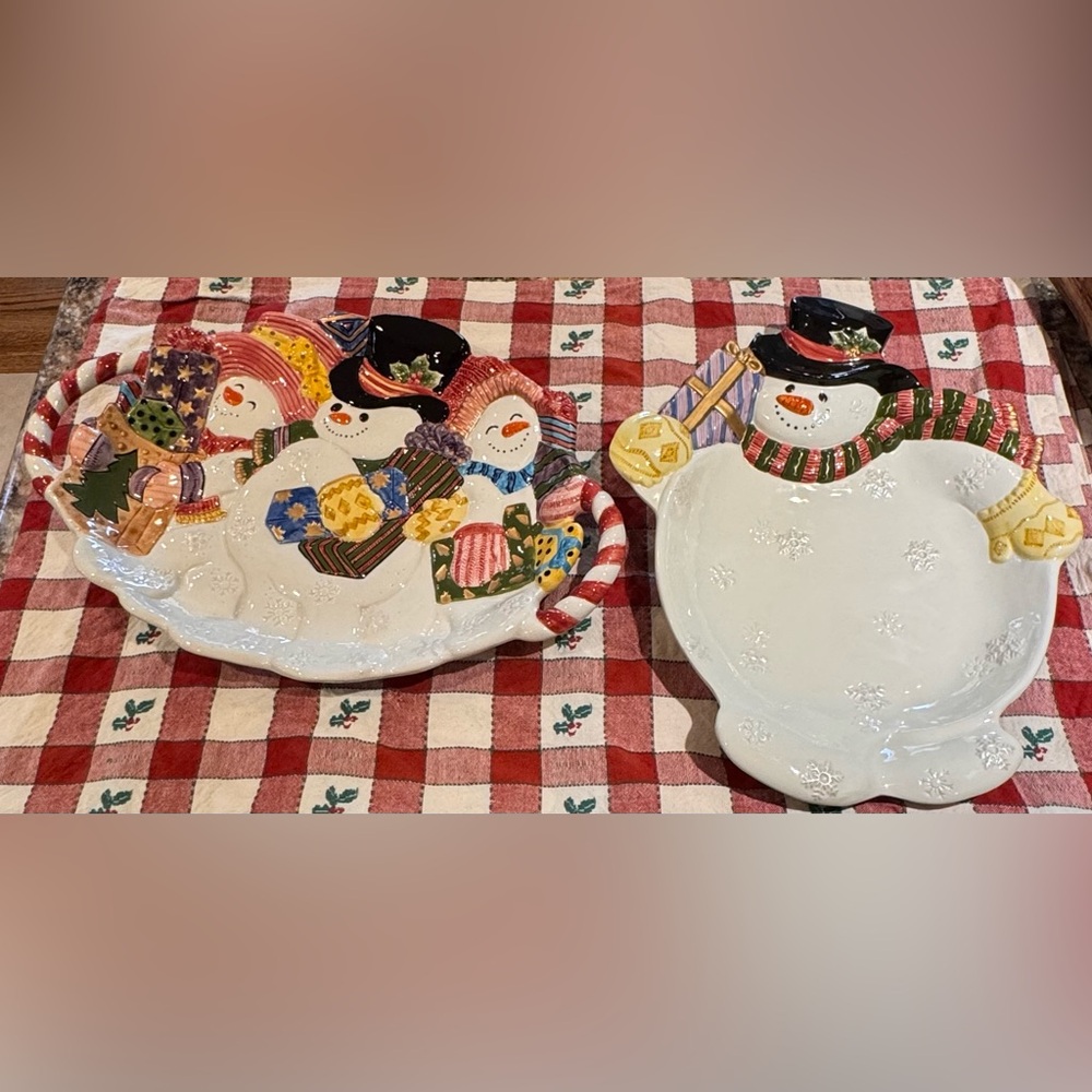 Fitz & Floyd Snowmen Platters — Retired collection, Set of 2